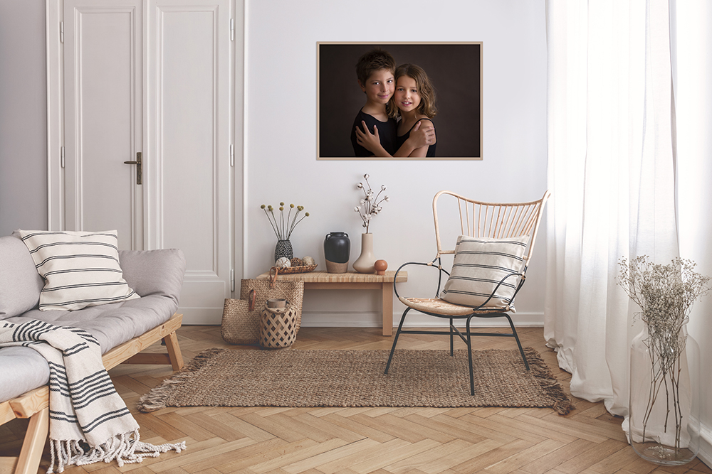 Family photos on walls in your living room